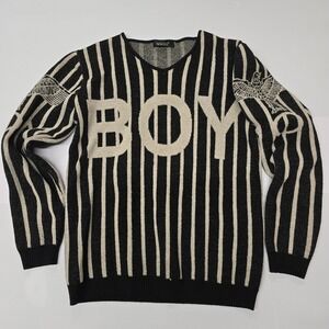 WSGYI Black Cream Striped V Neck Sweater BOY Logo Women's‎ Size M